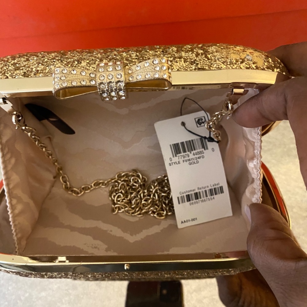 Ivanka Trump, Keydena Gold Glitter Stiletto & Clutch Set, Sz 9.5 - Picture 7 of 8